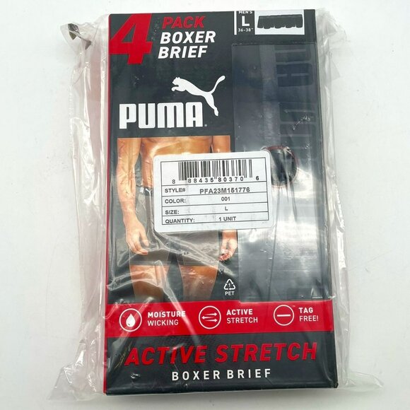 Brand new Puma 4 pack Boxer Brief Active Stretch mens size L black - Picture 1 of 3